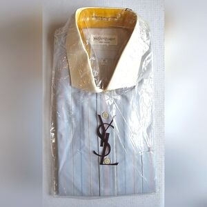 Vtg YSL Men's Dress Shirt Pale Blue 16 34-35